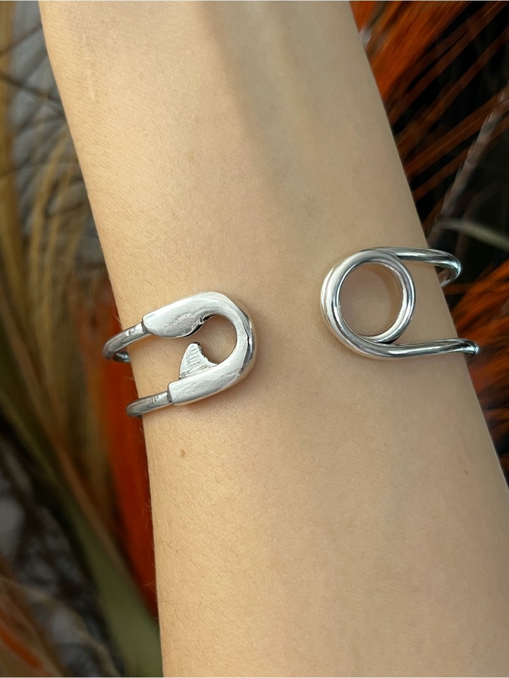 Unisex S925 silver big safety pin cuff bangle bracelet for women girls gift